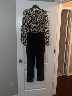 SHEIN Black and Cream Printed Blouse Jumpsuit